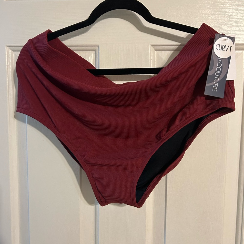 Curvy Couture Wine High-Waisted Bikini Bottom